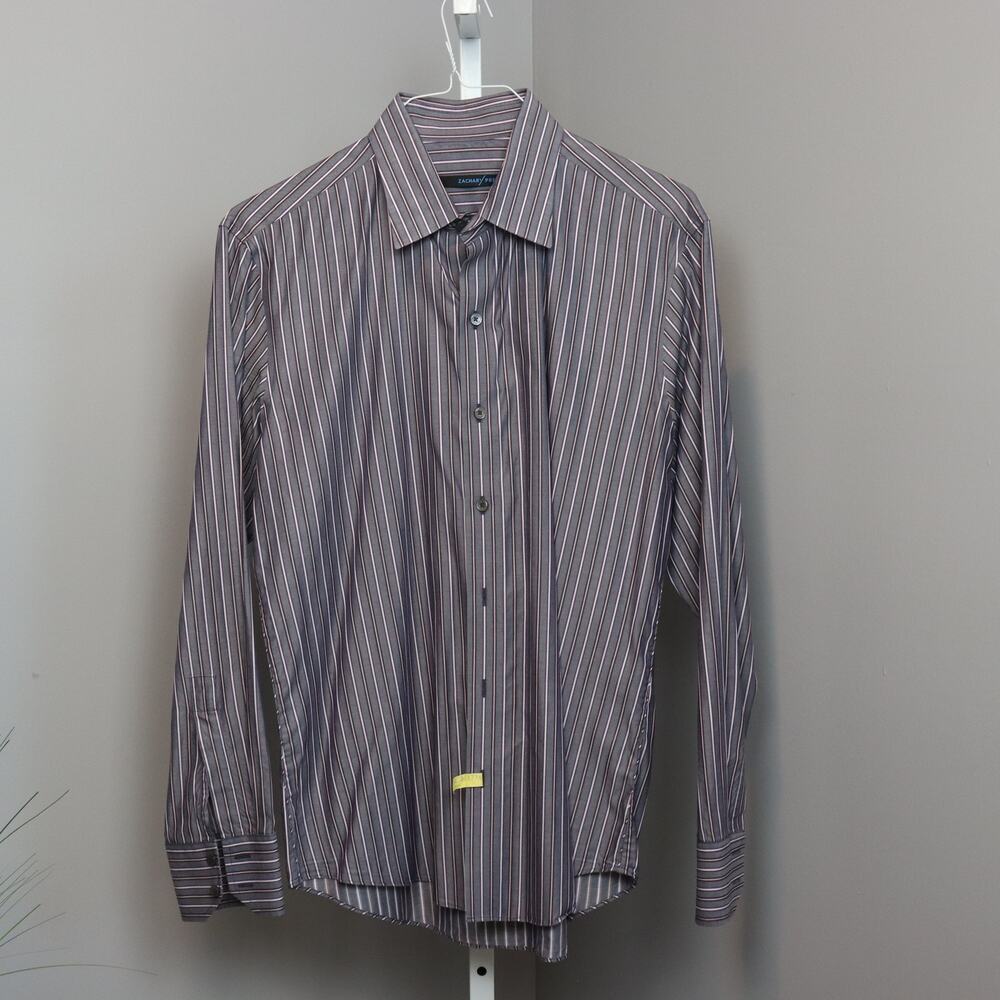 Zachary Prell Gray Red White Striped Button-Up‎ Dress Shirt Men’s Size M